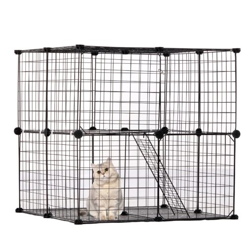 VEVOR Īpaši liels 2 līmeņu kaķu būris 71 x 71 x 71 cm 28 x 28 x 28 x 28 in Metāla stiepļu nožogojums ar kāpnēm lietošanai iekštelpās un ārpus telpām