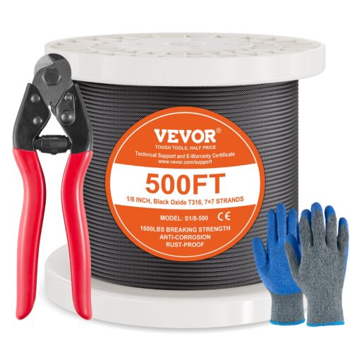 VEVOR T316 nerūsējošā tērauda kabelis 318 mm 18 7x7 stiepļu virve 1524 m 500 pēdas margām