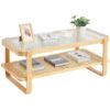 VEVOR Bohemian Rectangle Rattan Coffee Table with Glass Top and Two Tier Storage