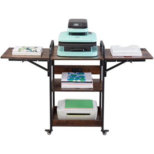 VEVOR Extra Large 3 Tier Heat Press Table with Charging Station and Foldable Panels Sturdy Metal Frame for Crafting Supplies 76 cm x 51 cm 30 in x 20 in