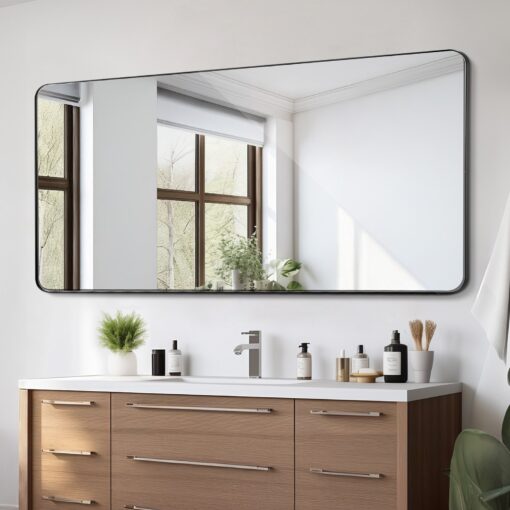 VEVOR 91 x 183 cm 36 x 72 in Wall Mounted Mirror with Epoxy Coated Tempered Glass and Brushed Aluminum Frame