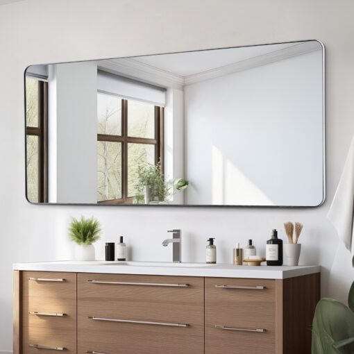 VEVOR 81x183 cm 32x72 in Wall Mounted Mirror with Aluminum Alloy Frame Shatter Resistant Tempered Glass Corrosion Resistant Coating