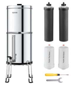 VEVOR 8.3L (2.25 Gallon) Gravity-fed Stainless Steel Water Filter Countertop System with 4 Filters