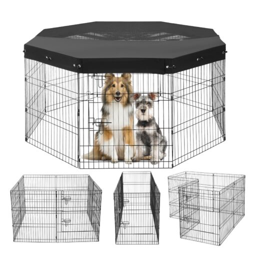 VEVOR 76 cm 30 High Foldable Metal Dog Playpen with Waterproof Top Cover
