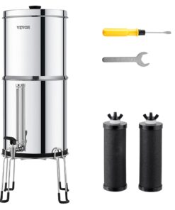 VEVOR 8.5L/2.25 Gallon Gravity-Fed Stainless Steel Countertop Water Filter System with 2 Replaceable Filters