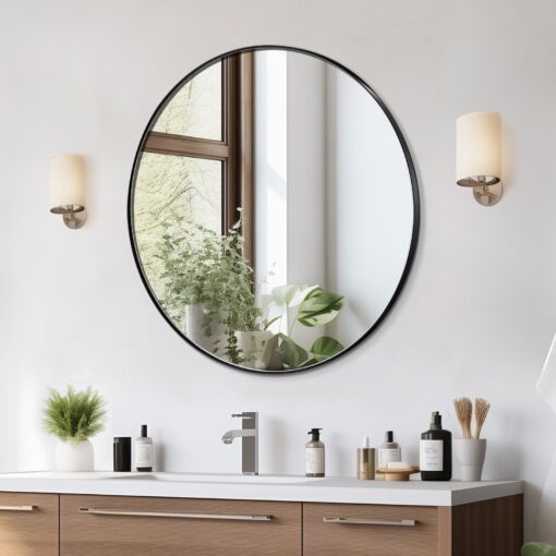 VEVOR 76 cm 30 in Round Wall Mounted Mirror with Epoxy Coated Scratch Resistant Aluminium Alloy Frame