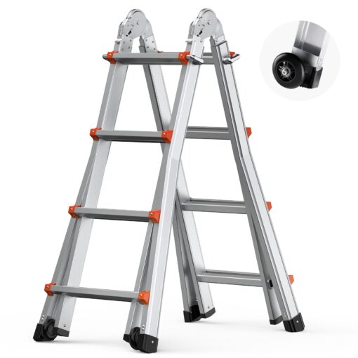 VEVOR 13 ft 4 m Telescoping A Frame Extension Ladder with Wheels