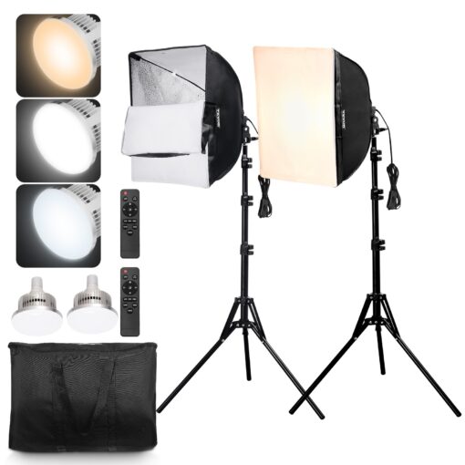 VEVOR Adjustable Softbox Lighting Kit 40cm x 40cm 16in x 16in with 45W LED Bulbs