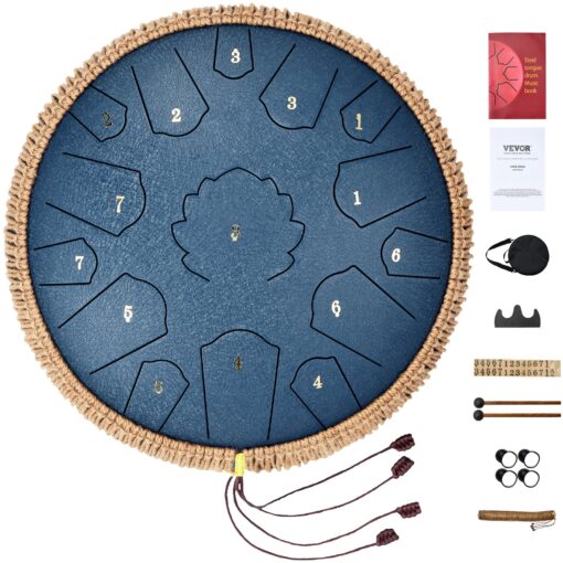 VEVOR 14 inch 355 cm C Major Steel Tongue Drum with 15 Notes Navy Blue