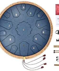 VEVOR 14 in (35.6 cm) 15-Note Handcrafted Steel Tongue Drum in D Major - Navy Blue for Outdoor Mind Healing