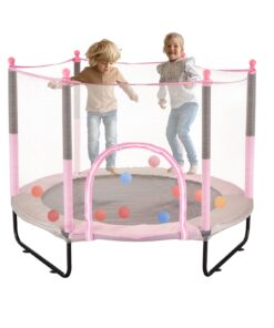 VEVOR 152 cm (60 inch) Kids Trampoline with Safety Net and Basketball Hoop for Indoor and Outdoor Use