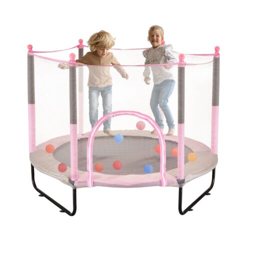 VEVOR 152 cm 60 inch Kids Trampoline with Safety Net and Basketball Hoop for Indoor and Outdoor Use