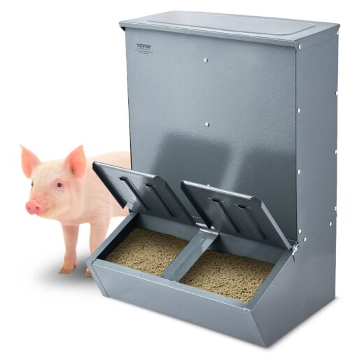 VEVOR Galvanized Steel Hog Feeder 1305 L 37 Bushel Double Door Rainproof Pig Feeder for 8 Pigs