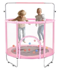 VEVOR 140 cm (55 inch) Kids Mini Trampoline with Safety Net and Adjustable Heights for Indoor and Outdoor Use