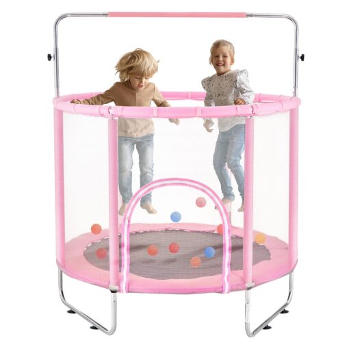 VEVOR 140 cm 55 inch Kids Mini Trampoline with Safety Net and Adjustable Heights for Indoor and Outdoor Use