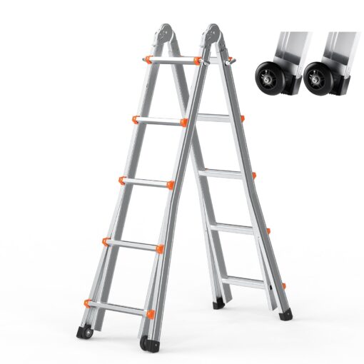 VEVOR 51m167ft Telescoping A Frame Ladder with Wheels