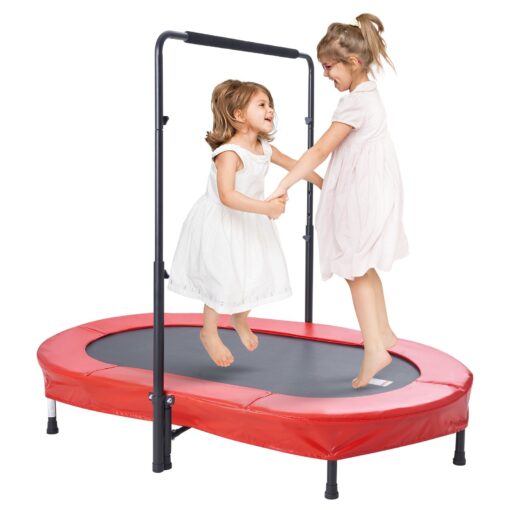 VEVOR 142 cm 56 inch Kids Oval Trampoline with Adjustable Heights and Foldable Design for Indoor and Outdoor Use