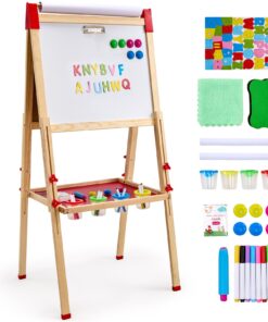 Adjustable 3-in-1 Kids Art Easel with Double-Sided Magnetic Whiteboard and Chalkboard