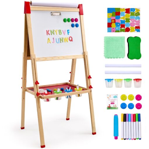 Adjustable 3 in 1 Kids Art Easel with Double Sided Magnetic Whiteboard and Chalkboard