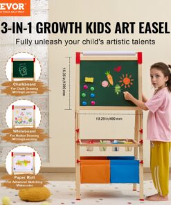 Double-Sided Wooden Magnetic Whiteboard and Chalkboard with Adjustable Height (111-137 cm / 44-54 in)