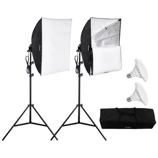 VEVOR 60x60 cm Softbox Lighting Kit with 30W 5500K LED Bulbs and Adjustable Stand 315 7874 in 80 200 cm