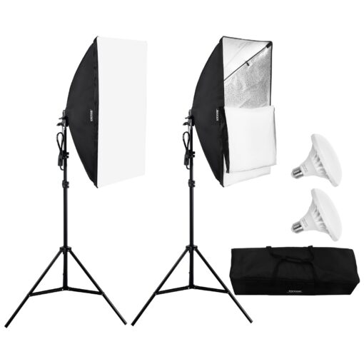 VEVOR 50x71cm Softbox Lighting Kit with 30W 5500K LED Bulbs and Adjustable 80 200cm Stand