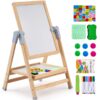 VEVOR 2 in 1 Adjustable Wooden Kids Art Easel with Double Sided Magnetic Whiteboard and Chalkboard