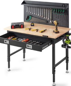 VEVOR Multifunctional Solid Wood Adjustable Workbench with Pegboard