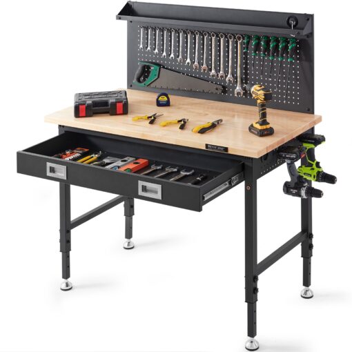 VEVOR Multifunctional Solid Wood Adjustable Workbench with Pegboard