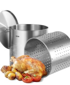 VEVOR 94.6L (100QT) Large Stainless Steel Stockpot with Basket and Lid for Restaurant and Home Cooking