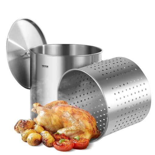 VEVOR 946L 100QT Large Stainless Steel Stockpot with Basket and Lid for Restaurant and Home Cooking