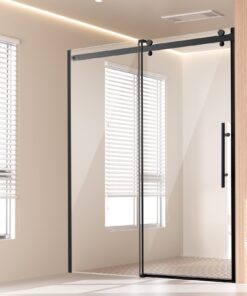 VEVOR Frameless Sliding Shower Door 147-150 cm x 190 cm Tempered Glass 8 mm Matte Black with Nano Coating and Reversible Installation