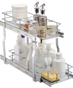 VEVOR 2-Tier Under Sink Pull-Out Cabinet Organizer with Adjustable Dividers 21x53 cm (8.5x21 in) - Durable Rust-Resistant Wire Basket