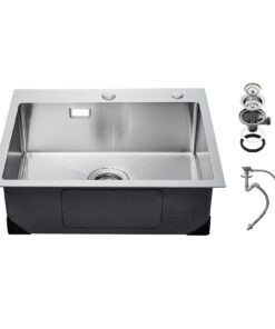 VEVOR 68cm (26.77 in) Kitchen Sink Top Mount Single Bowl Stainless Steel with Soundproofing and Quick Drainage