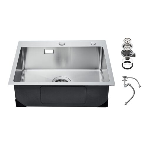 VEVOR 68cm 2677 in Kitchen Sink Top Mount Single Bowl Stainless Steel with Soundproofing and Quick Drainage