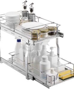 VEVOR 2-Tier Under Sink Wire Pull Out Cabinet Organizer with Adjustable Dividers