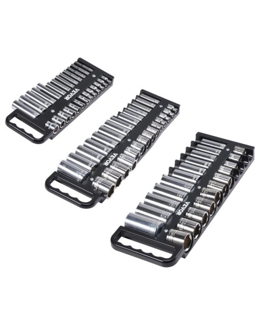 VEVOR 3 Piece Portable Magnetic Socket Organizer Set with 76 Clips for Metric and SAE Sockets 14