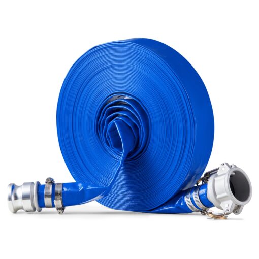 VEVOR 15 in 381 cm x 100 ft 3048 m Blue PVC Backwash Hose Kit with Stainless Steel Fittings for Pools and Irrigation