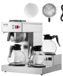 VEVOR Commercial Drip Coffee Maker with 3 Glass Carafes and 3 Warmers