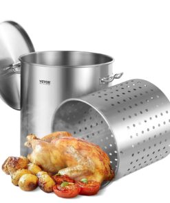 VEVOR 64QT (60.5L) Stainless Steel Stockpot with Basket and Lid