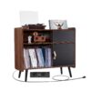 VEVOR Wooden Record Player Stand with Sliding Door and Power Strip