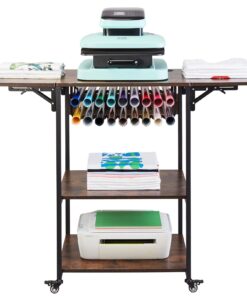 VEVOR Extra-Large Foldable Heat Press Table with 3-Tier Storage and Wheels