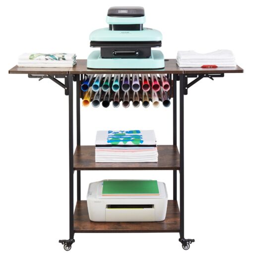 VEVOR Extra Large Foldable Heat Press Table with 3 Tier Storage and Wheels