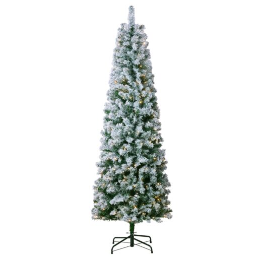 VEVOR 65ft 2m Prelit Flocked Christmas Tree with 250 Warm White LED Lights and 814 Tips