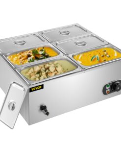 VEVOR Commercial Countertop Food Warmer 850W with 6 Stainless Steel Pans