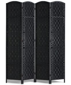 VEVOR 4-Panel Hand-Woven Room Divider with 360° Hinges - Black