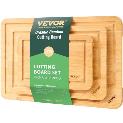 VEVOR 3 Piece Bamboo Cutting Board Set with Built in Handle