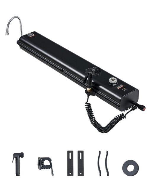 VEVOR 17L 45 Gal Black Aluminum Roof Rack Water Tank with Telescopic Hose and Temperature Monitoring for Outdoor Use