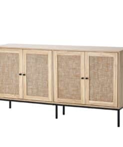 VEVOR Retro-Chic Rattan Storage Cabinet with 4 Magnetic Doors & Adjustable Shelves