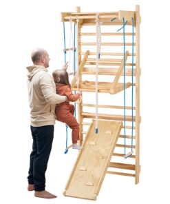 VEVOR 8-in-1 Wooden Indoor Swedish Ladder Wall Gym for Kids and Adults - Solid Wood Climbing Playset